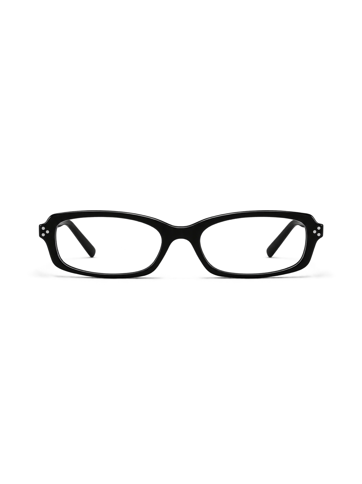 BRITTANY BRITTANY P6 slim rectangle sunglasses in black acetate with triple-pin rivets, front view