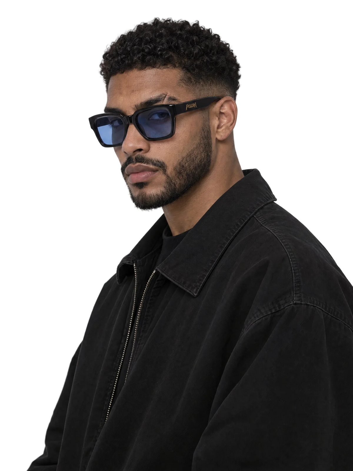 TRENTADUE P2 handmade square sunglasses in Piano Black acetate, product view
