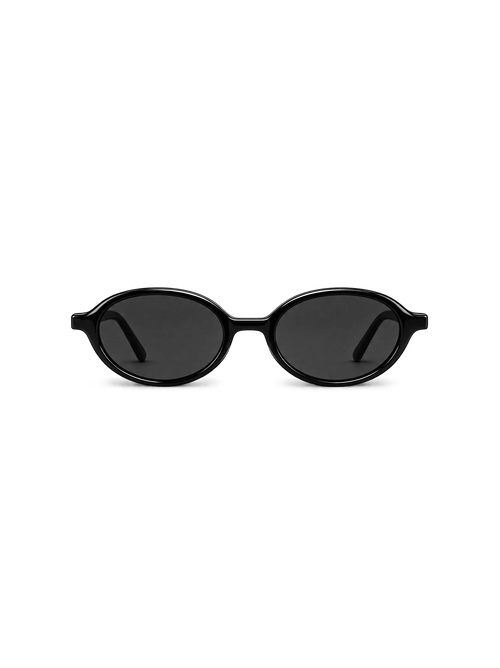 BRITTANY BRITTANY P3 slim oval sunglasses in black acetate with dark lenses, front view