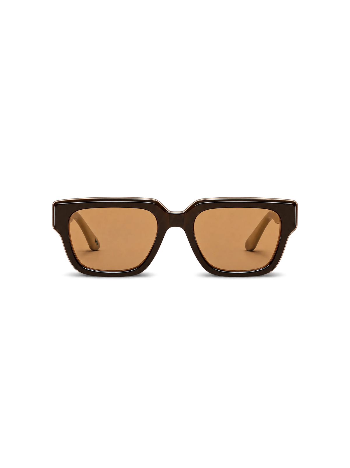 AP SIGNATURE sunglasses in chocolate-brown and cream acetate with amber lenses, front view