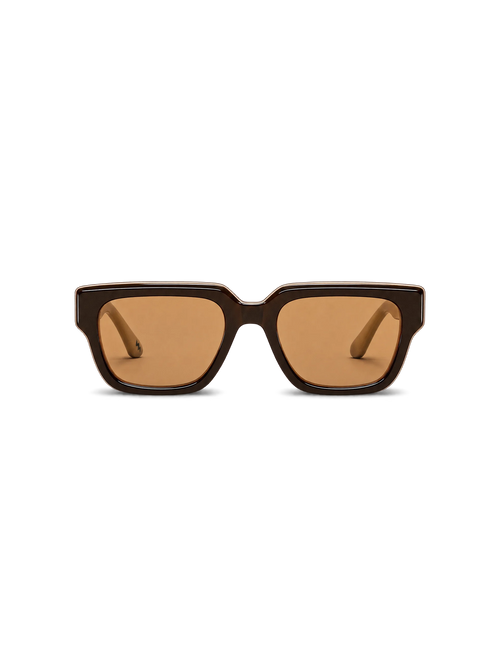 AP SIGNATURE sunglasses in chocolate-brown and cream acetate with amber lenses, front view