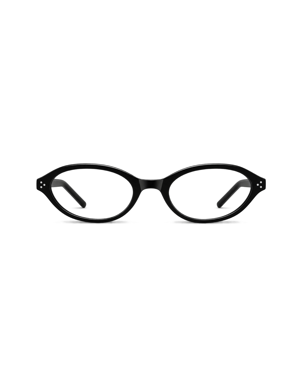 BRITTANY BRITTANY P4 narrow oval sunglasses in black acetate with rivet details, front view