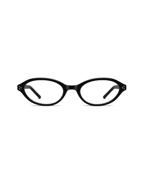 BRITTANY BRITTANY P4 narrow oval sunglasses in black acetate with rivet details, front view